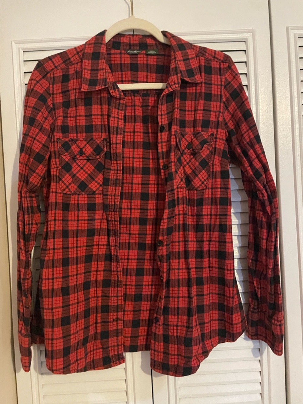 Eddie Bauer Red and Black Plaid Flannel Shirt
